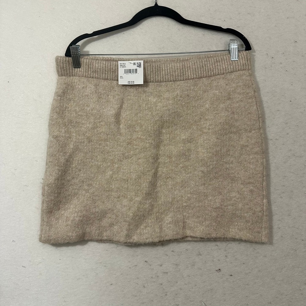 American Eagle Knit Mini Skirt Beige‎ Heather Ribbed Waist 4994-207 Womens Large